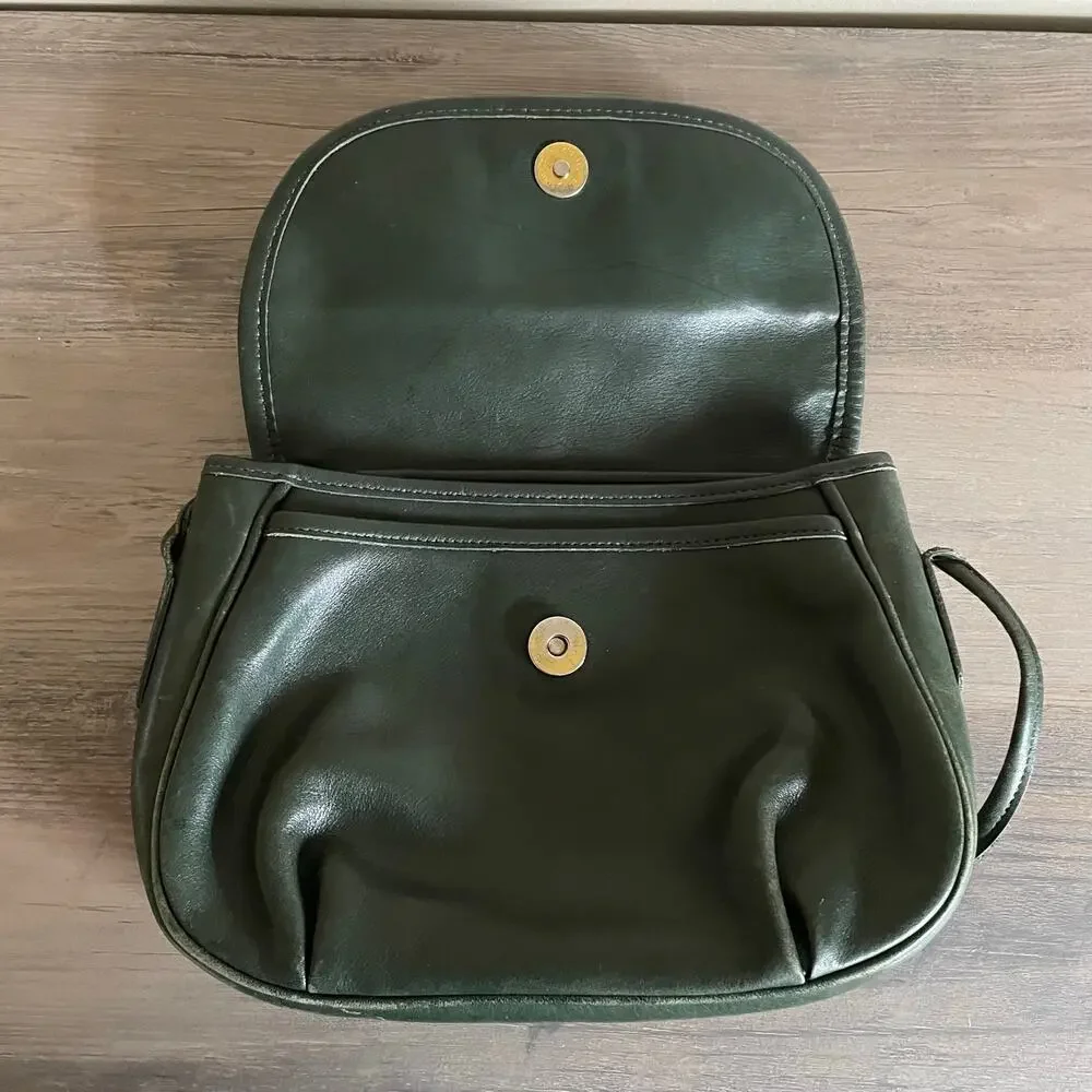 Vintage Coach USA Forest Green Leather Flap Crossbody Bag Legacy Style 120
